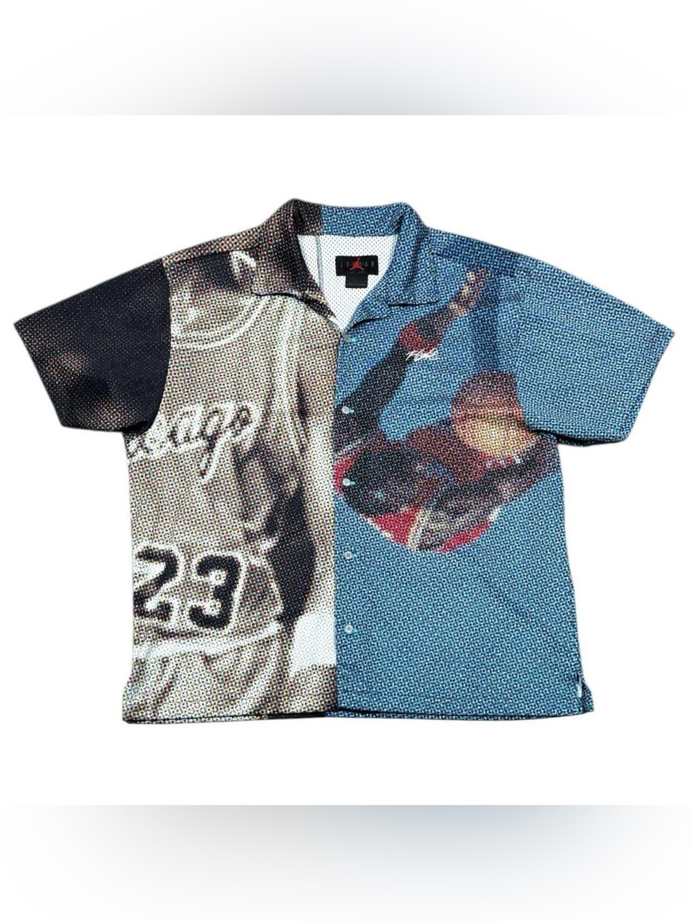 Nike Air Jordan Flight Heritage All Over Print Graphic Button Down Mesh Shirt